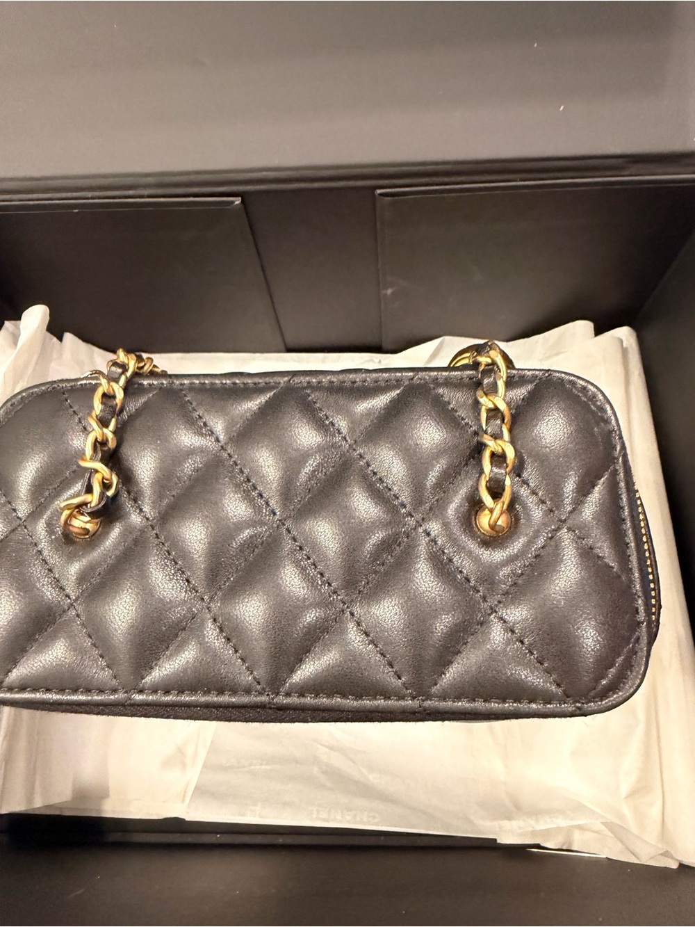 Chanel Black Quilted Leather Vanity Crossbody with Gold Chain - Picture 3 of 11